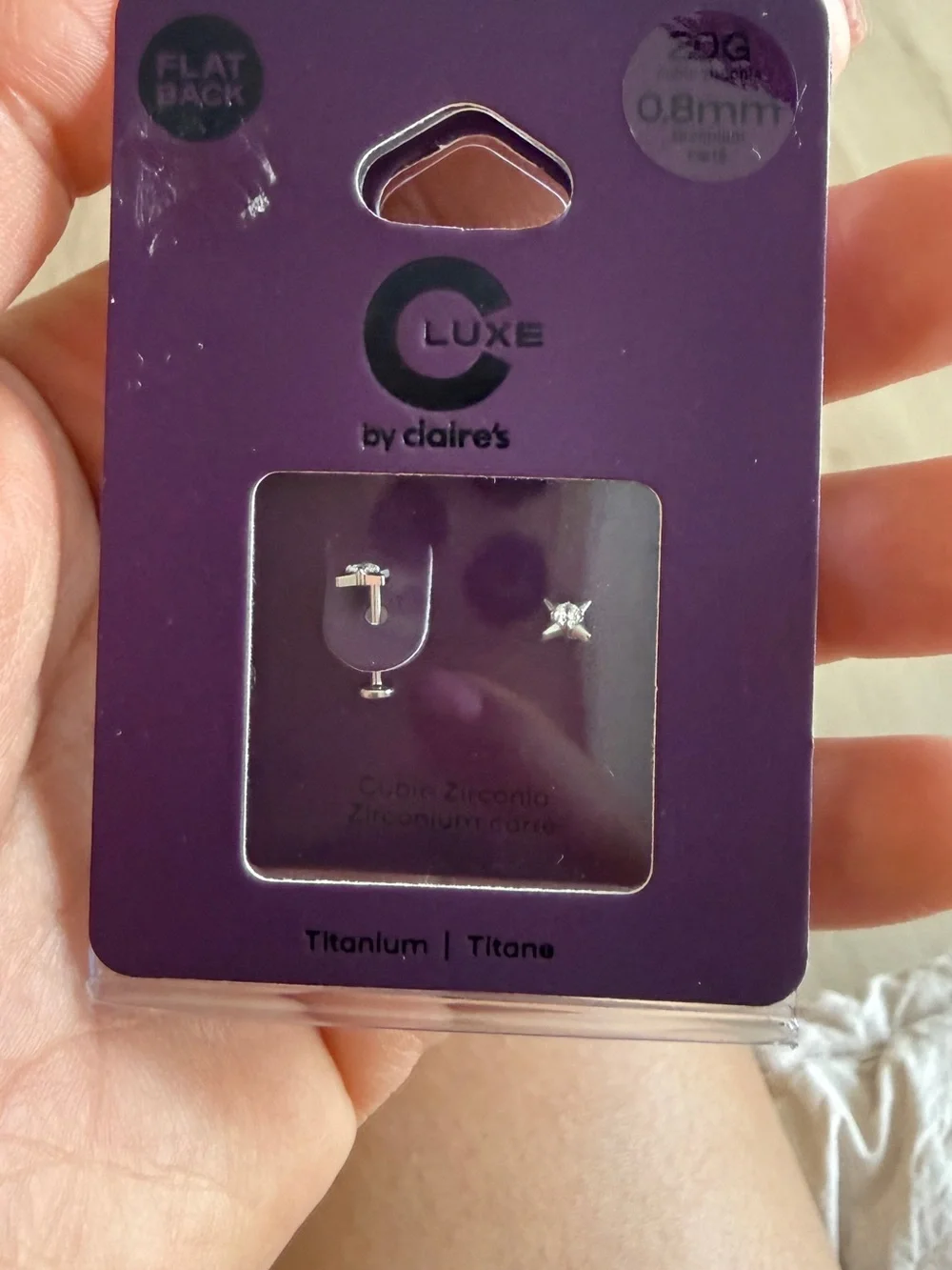 Titanium Flat Back Stud Earrings - Purple Card
